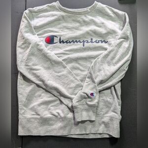 Youth Champion Crewneck Sweatshirt. Light Grey, Size Medium.